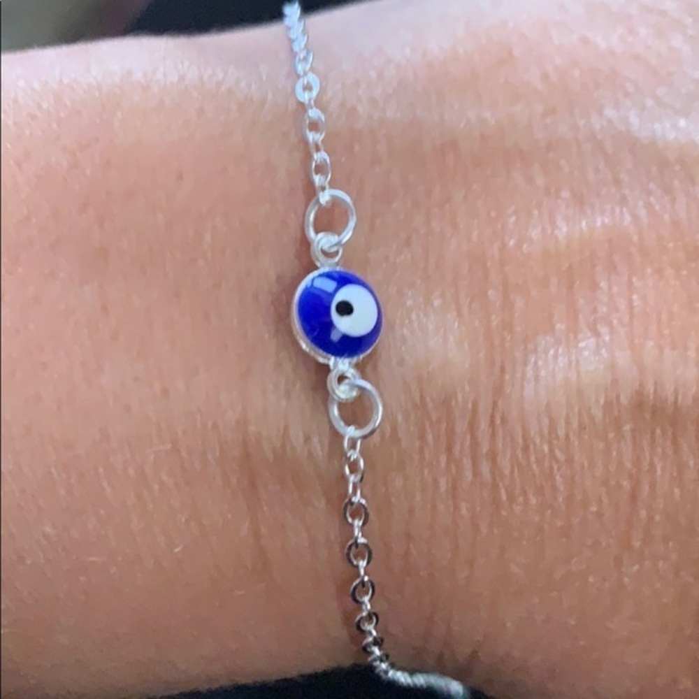 Silver Evil Eye 🧿 Blue White Adjustable Bracelet